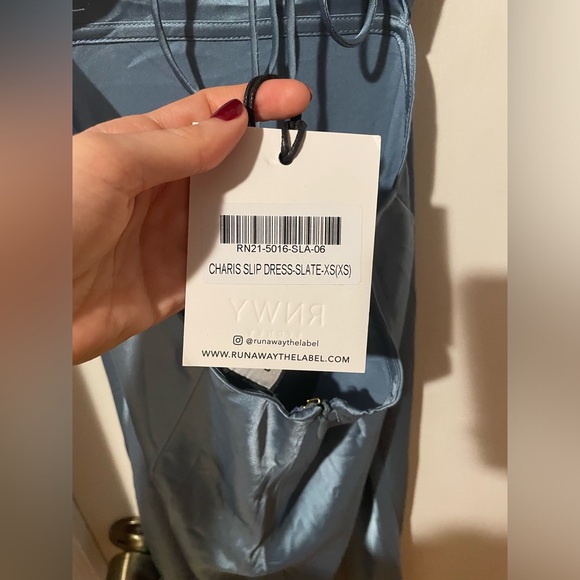 SOLD Satin Dress NWT Blue XS Runaway The Label - Picture 4 of 11